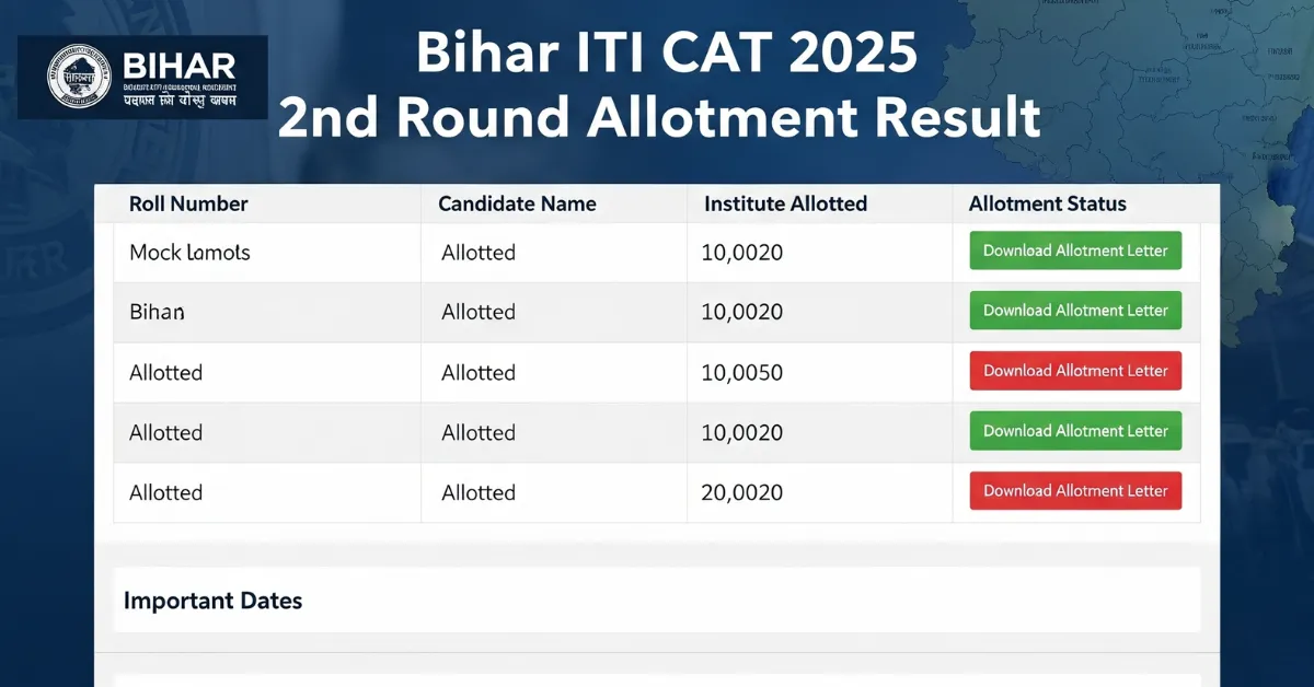 Bihar ITI CAT 2nd Round Allotment Result 2025